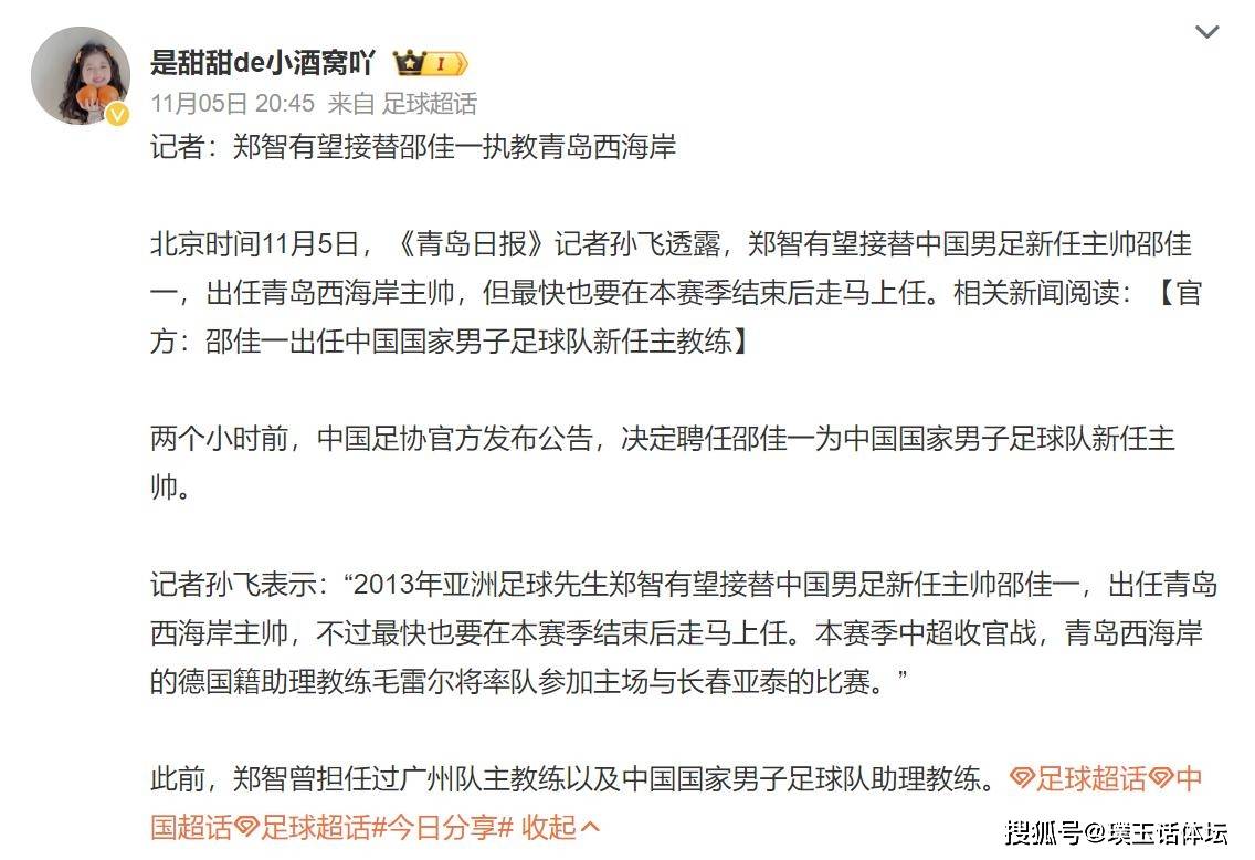 曝邵佳一成国足新帅候选人新帅有可能是本土教练的简单介绍